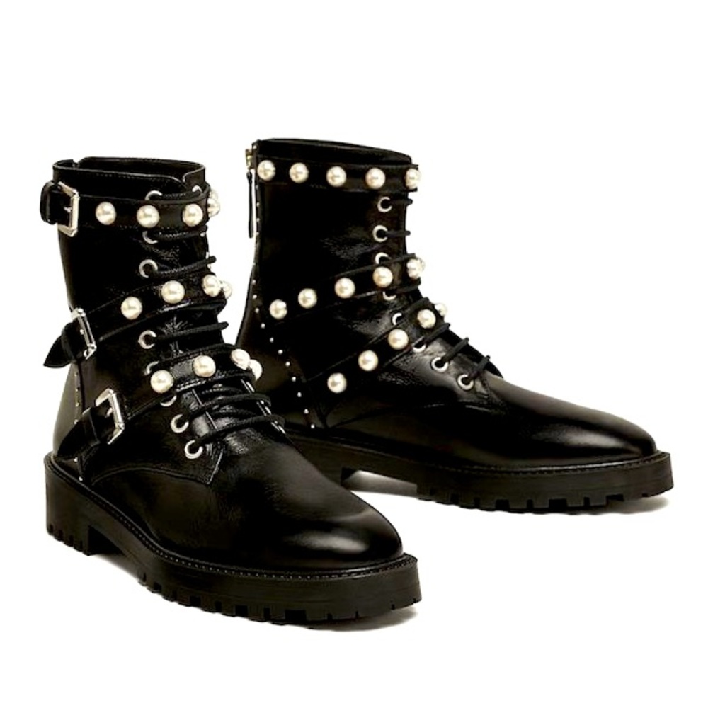Zara pearl combat boots